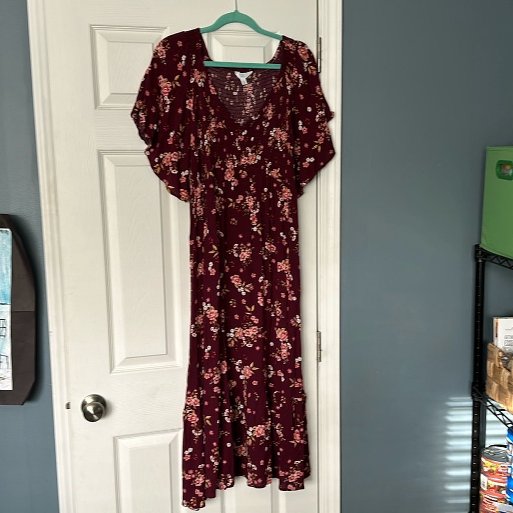 time and tru flutter sleeve smocked dress